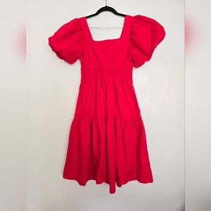 Sweetheart Neck Shirred Waist Bishop Sleeve Dress.